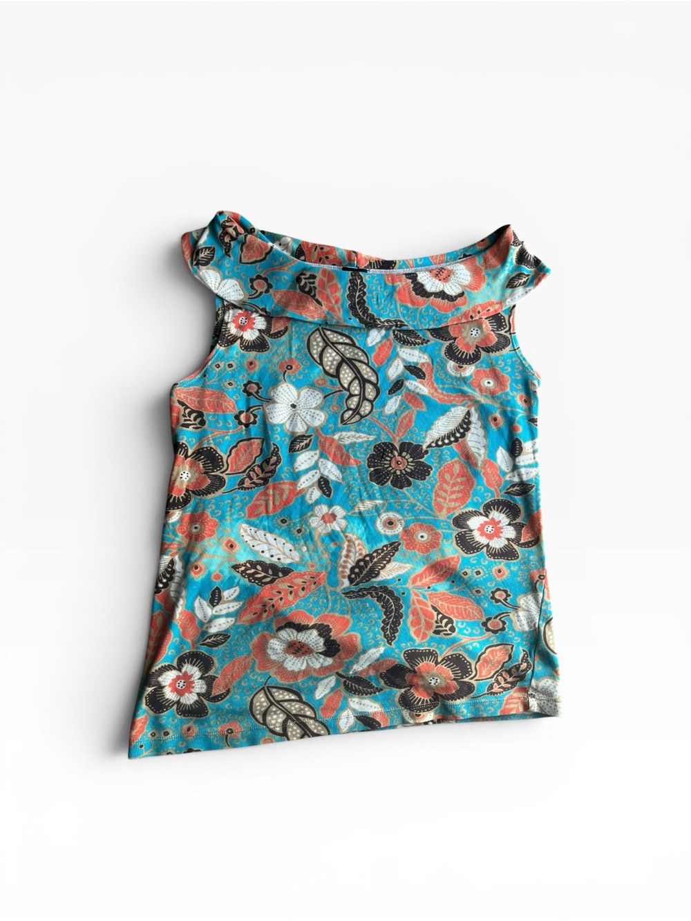 Rafaella Floral Boatneck Tank in Turquoise, Coral & Black